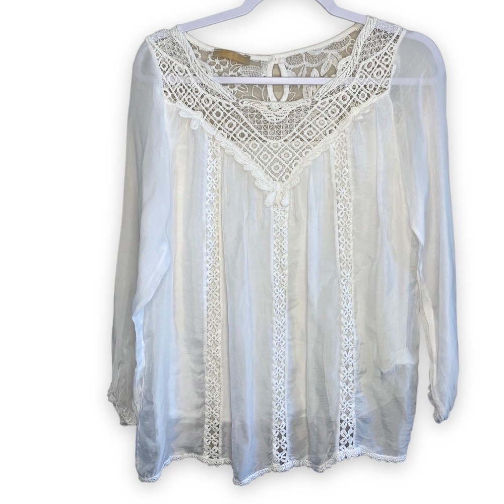 Bella Armore - Cream Silk Blend Boho Blouse - Size Medium